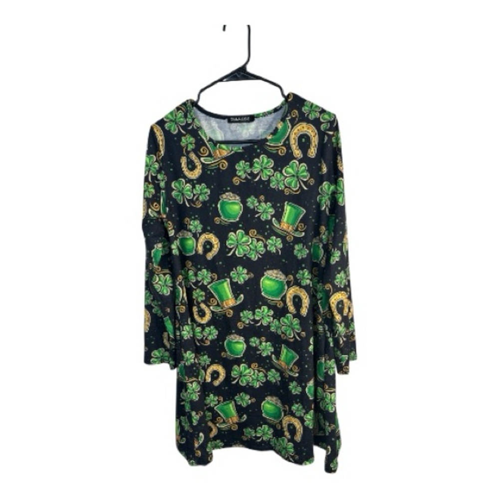 Deerose Women’s St. Patrick’s Day Long Sleeve Clover Shamrock Dress Size L